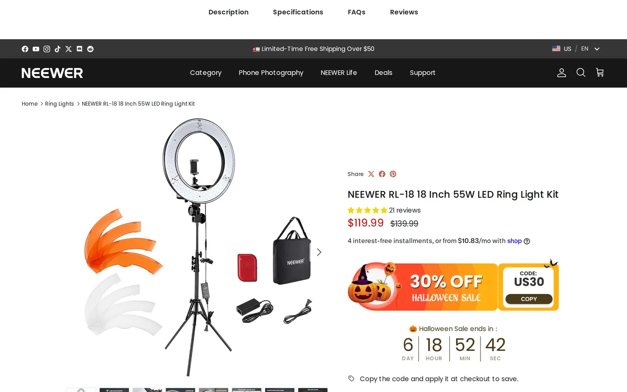 Neewer Product Detail (PDP), product detail page, captured Oct 26, 2026