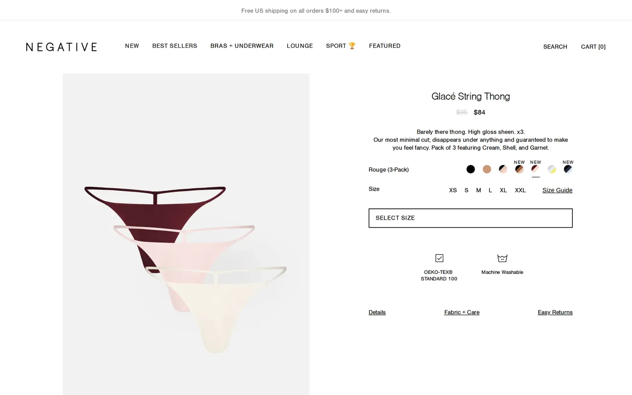 Negative Underwear Product Detail (PDP), product detail page, captured Oct 26, 2026