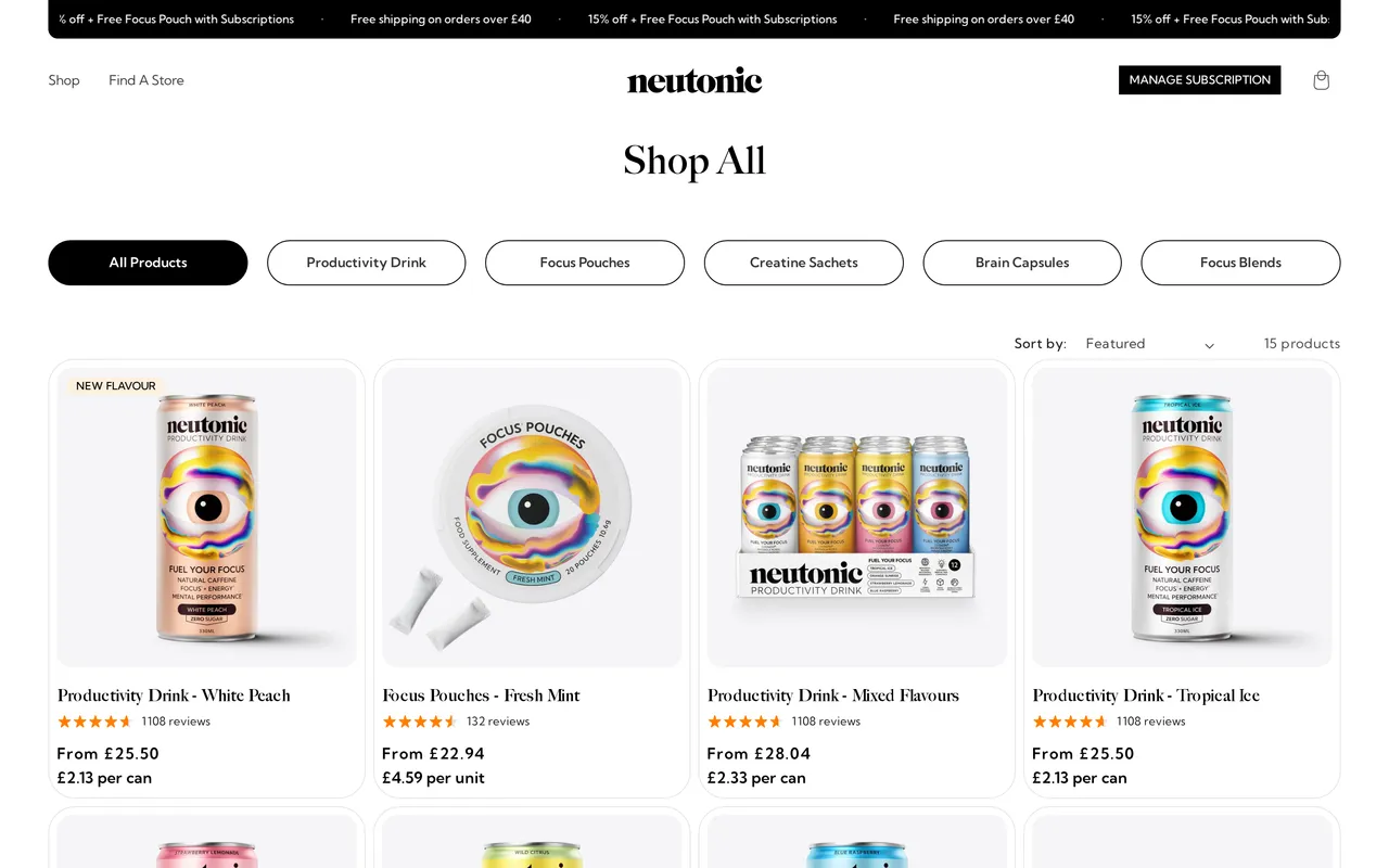 Neutonic Product Listing (PLP), category listing page, captured Oct 26, 2026