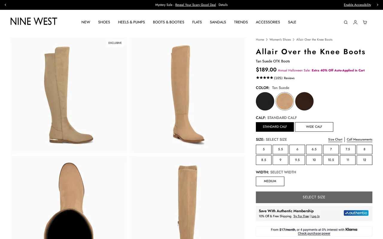 Nine West Product Detail (PDP), product detail page, captured Oct 26, 2026