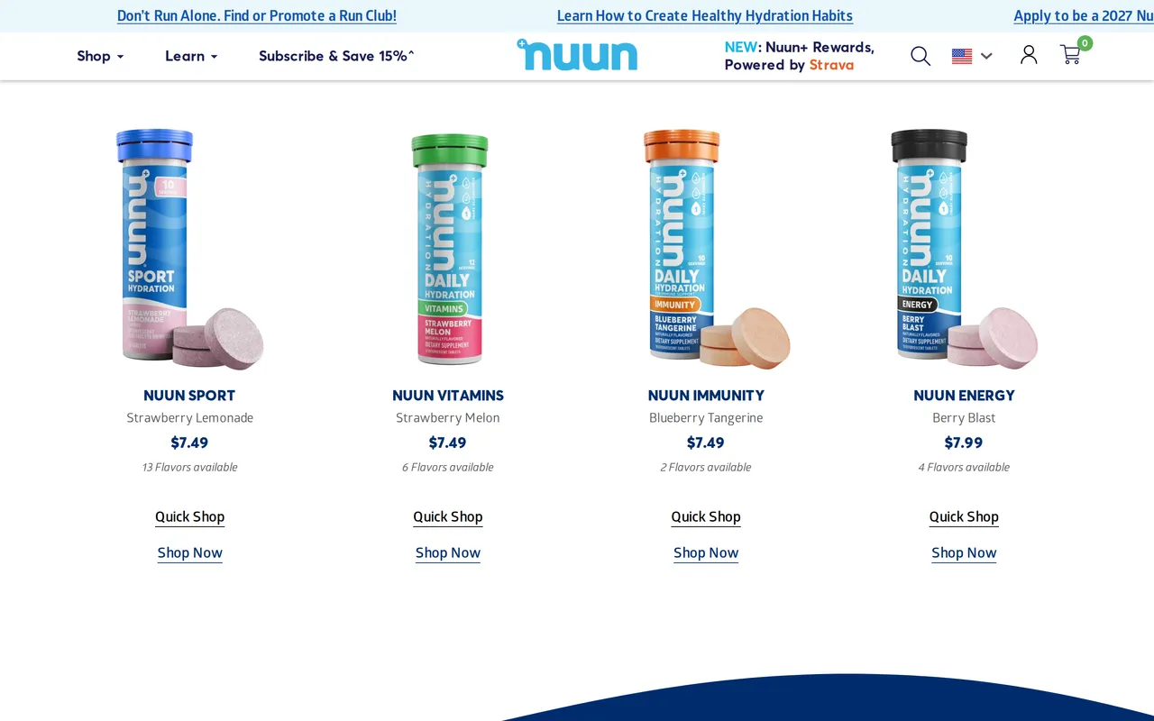 Nuun Product Listing (PLP), category listing page, captured Oct 26, 2026