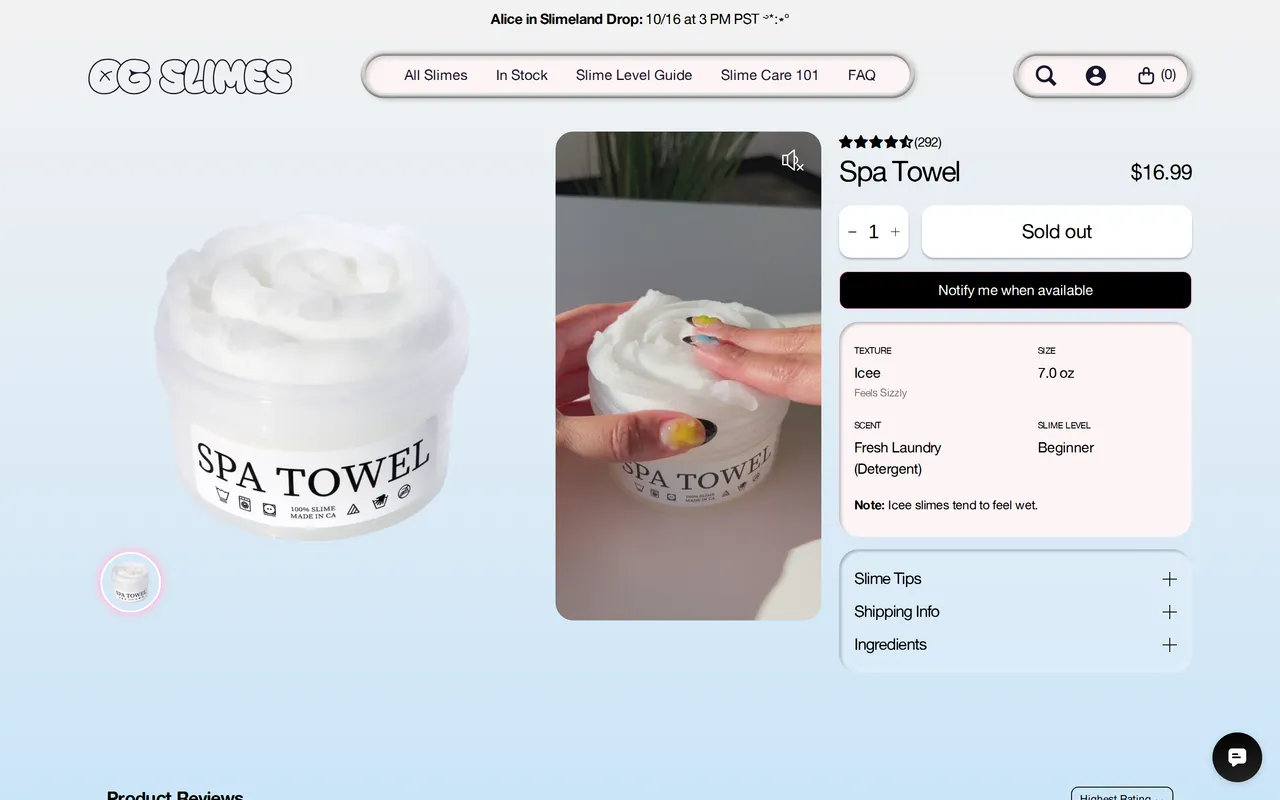 OG Slimes Product Detail (PDP), product detail page, captured Oct 19, 2026