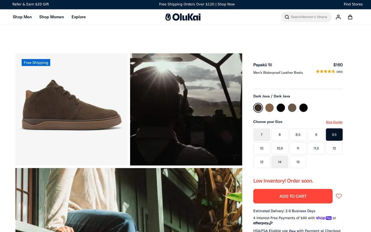 OluKai Hawaiian Product Detail (PDP), product detail page, captured Oct 26, 2026