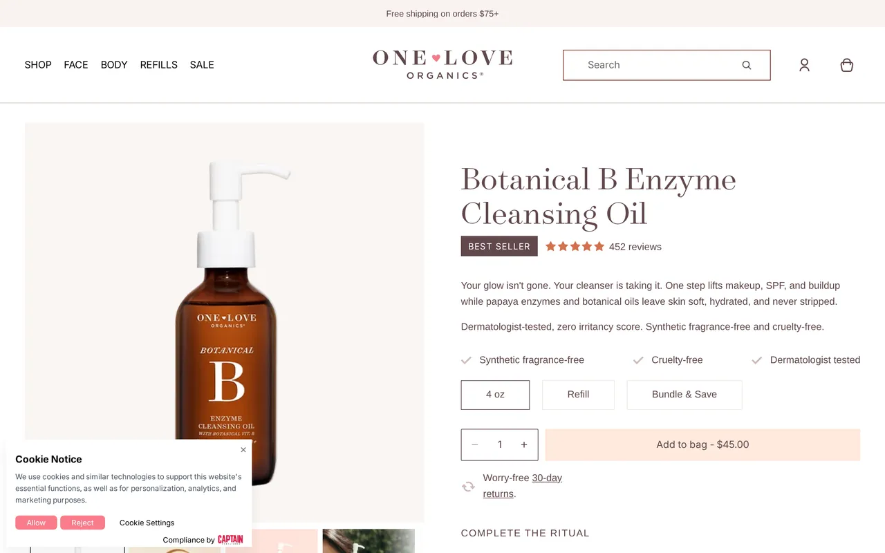 One Love Organics Product Detail (PDP), product detail page, captured Oct 26, 2026