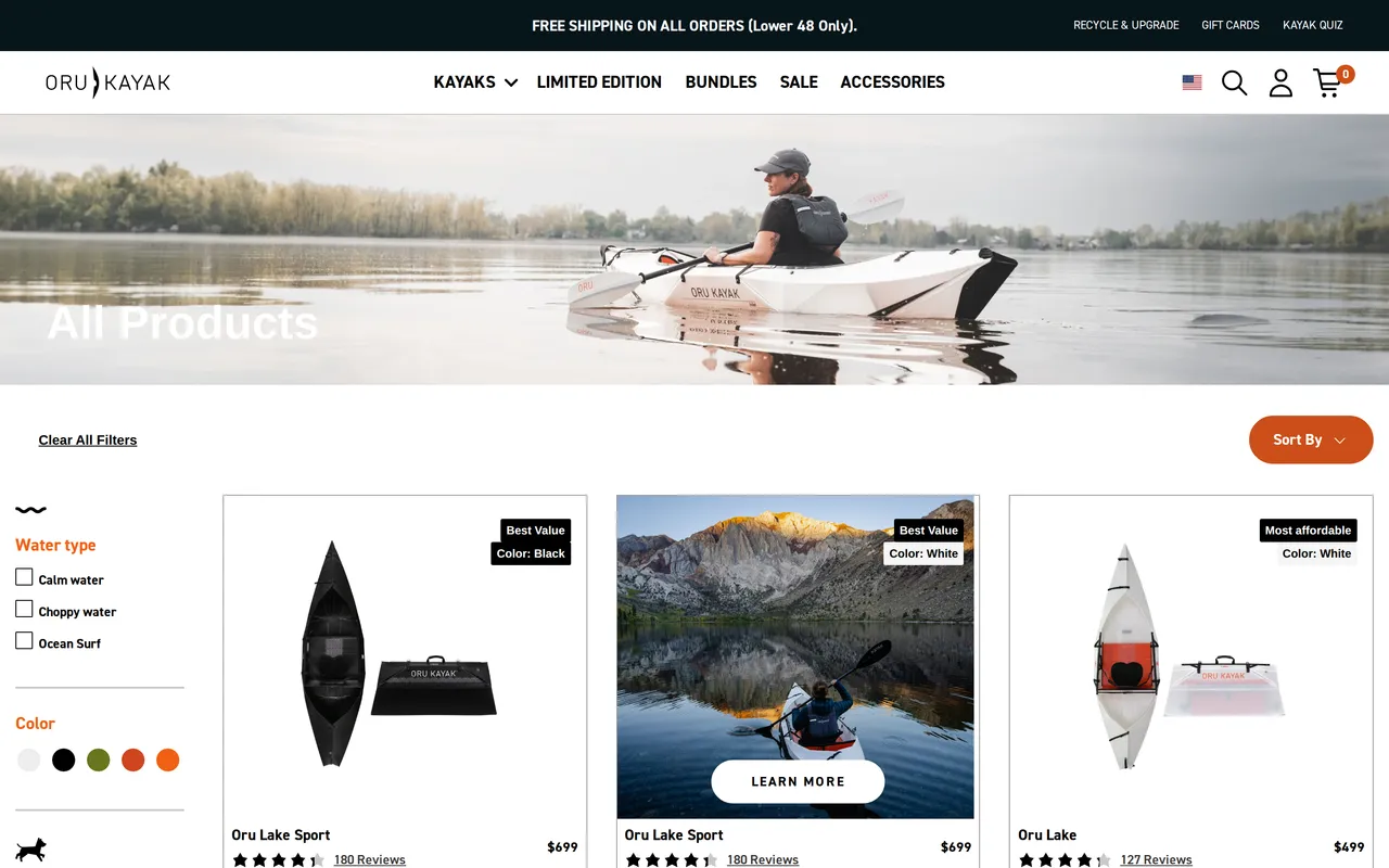 Oru Kayak Product Listing (PLP), category listing page, captured Oct 26, 2026