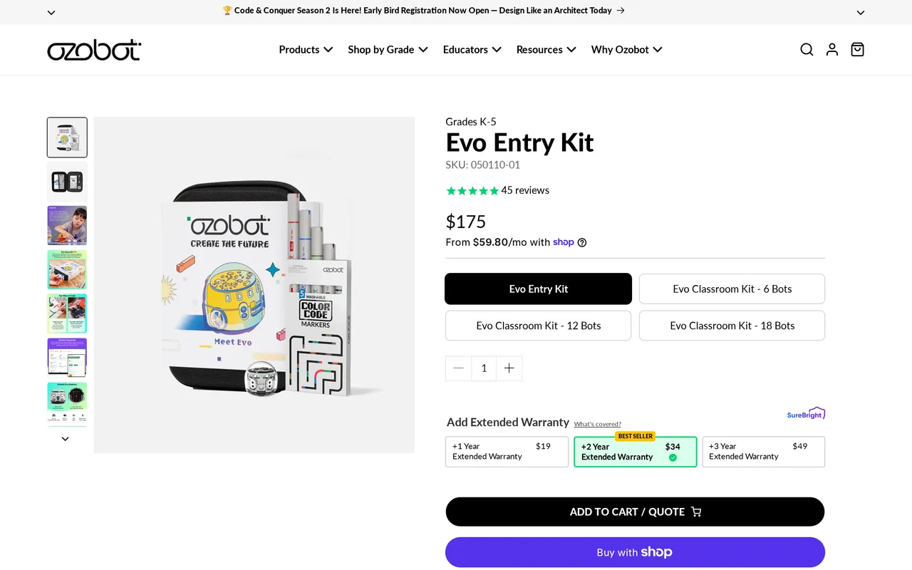 Ozobot Product Detail (PDP), product detail page, captured Oct 26, 2026
