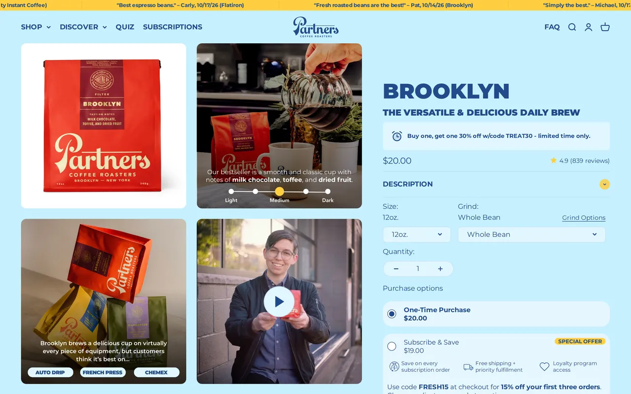 Partners Coffee Product Detail (PDP), product detail page, captured Oct 26, 2026