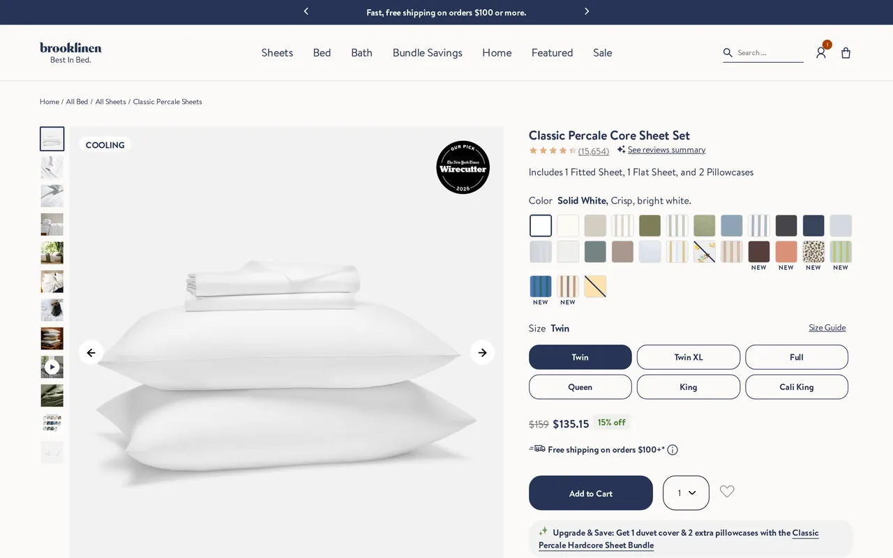 brooklinen.com product detail page