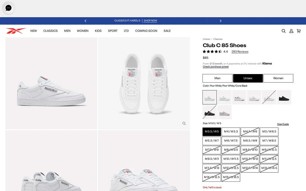 reebok.com product detail page