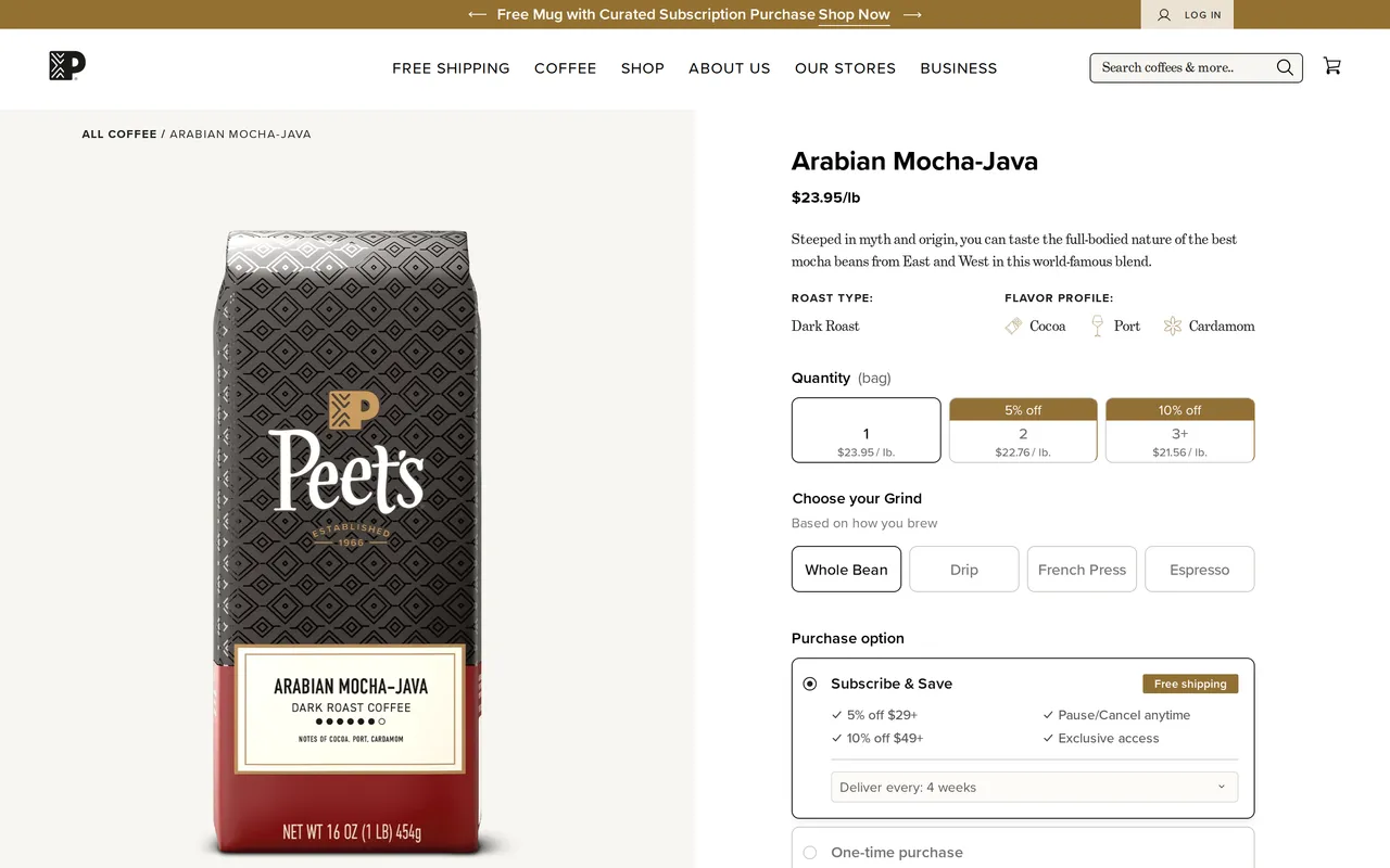 Peet's Product Detail (PDP), product detail page, captured Oct 26, 2026