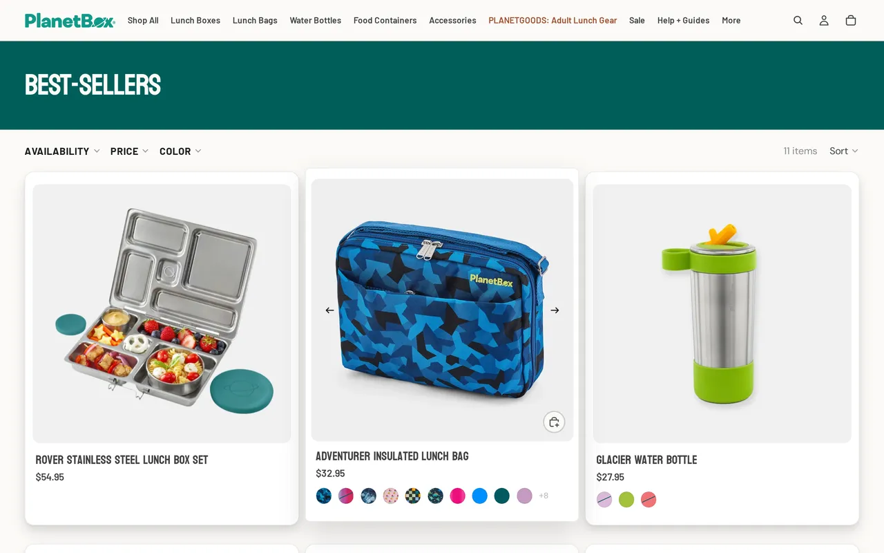 PlanetBox Product Listing (PLP), category listing page, captured Oct 26, 2026