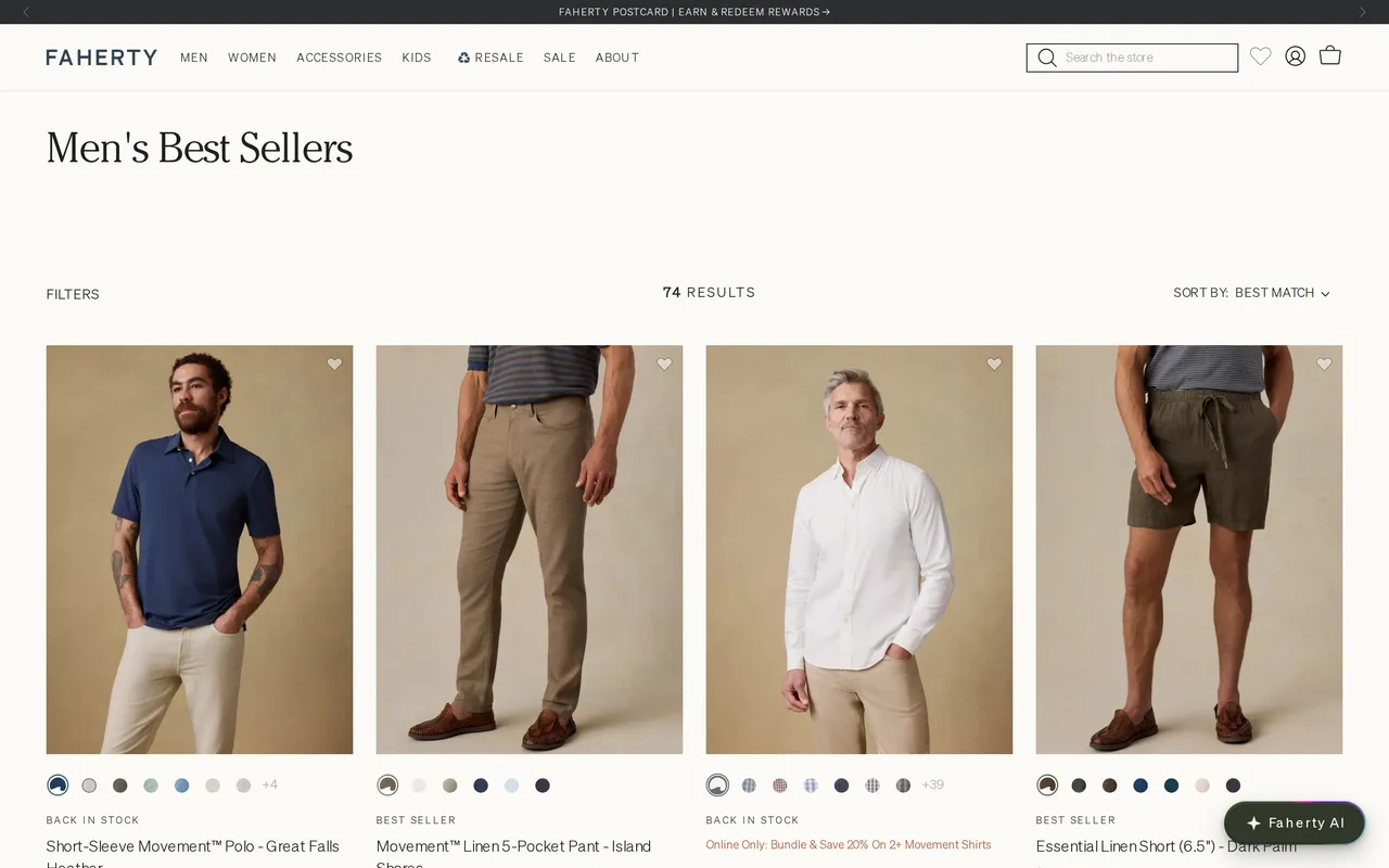 fahertybrand.com category listing page