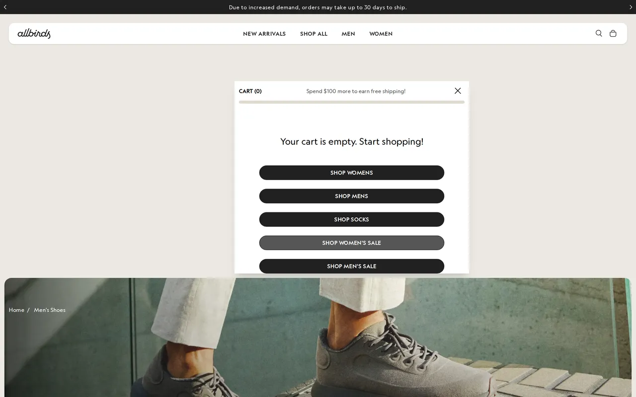 allbirds.com category listing page