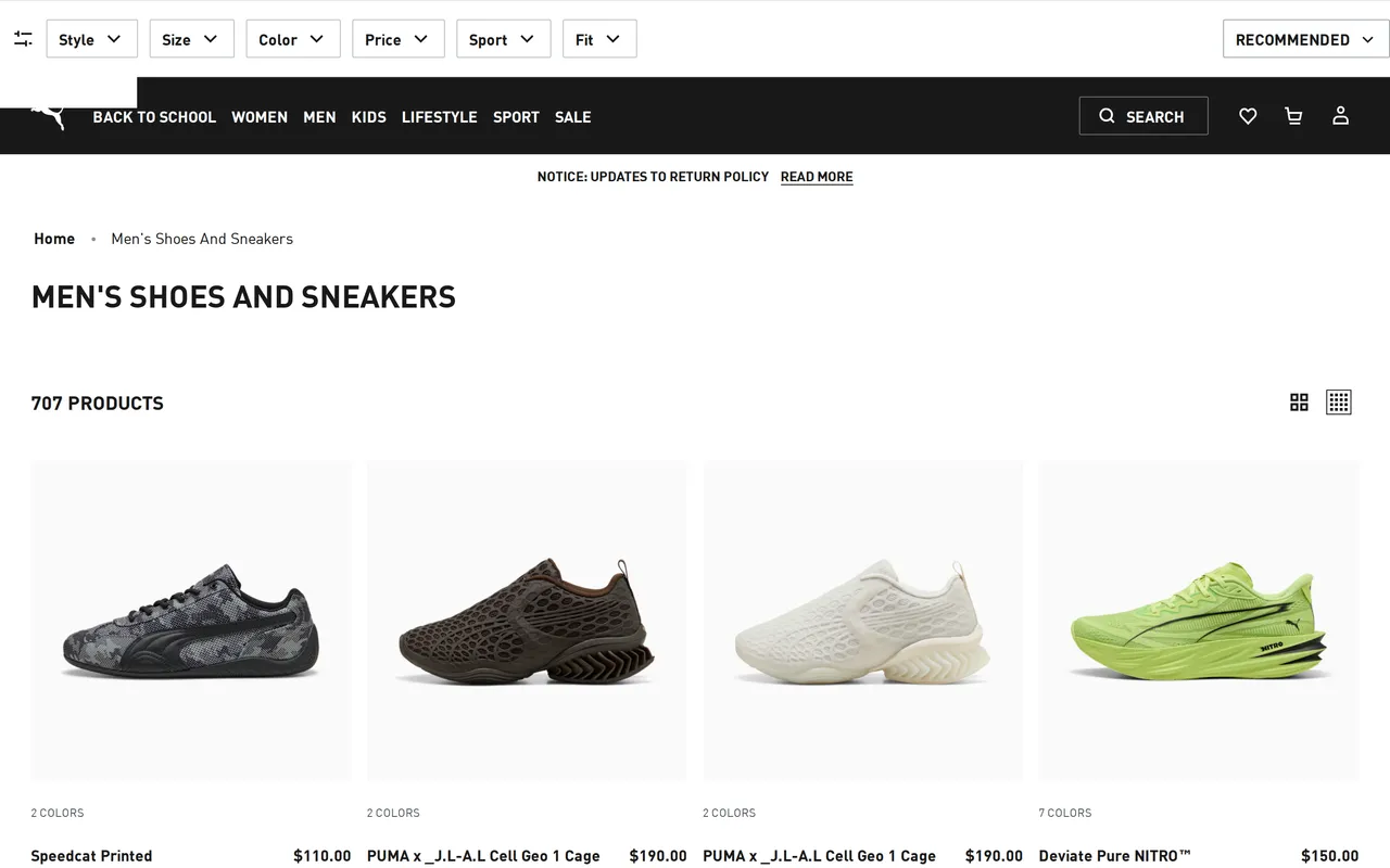 us.puma.com category listing page