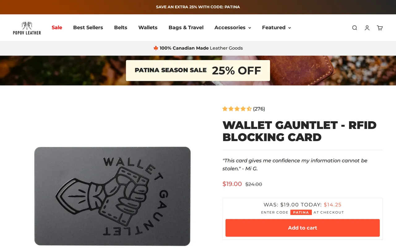 Popov Leather Product Detail (PDP), product detail page, captured Oct 26, 2026