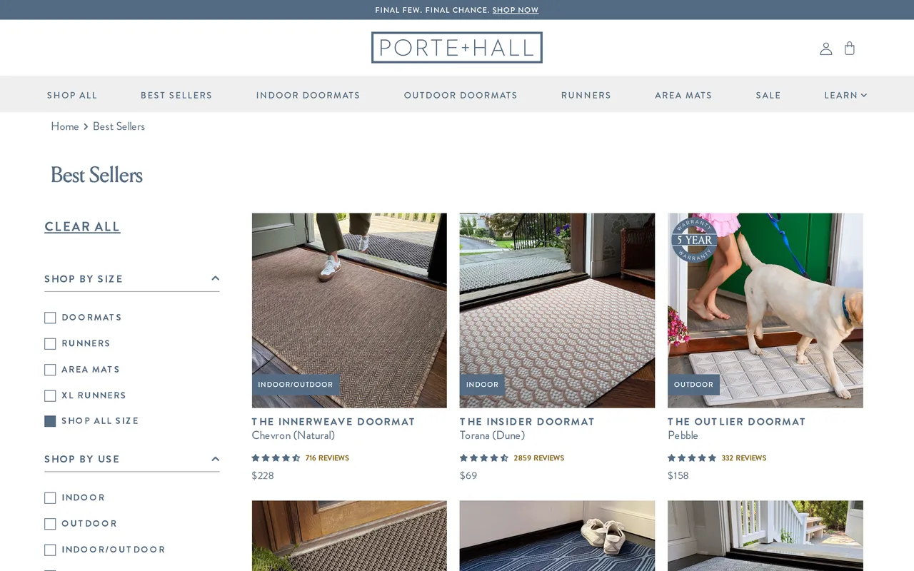 Porte + Hall Product Listing (PLP), category listing page, captured Oct 26, 2026