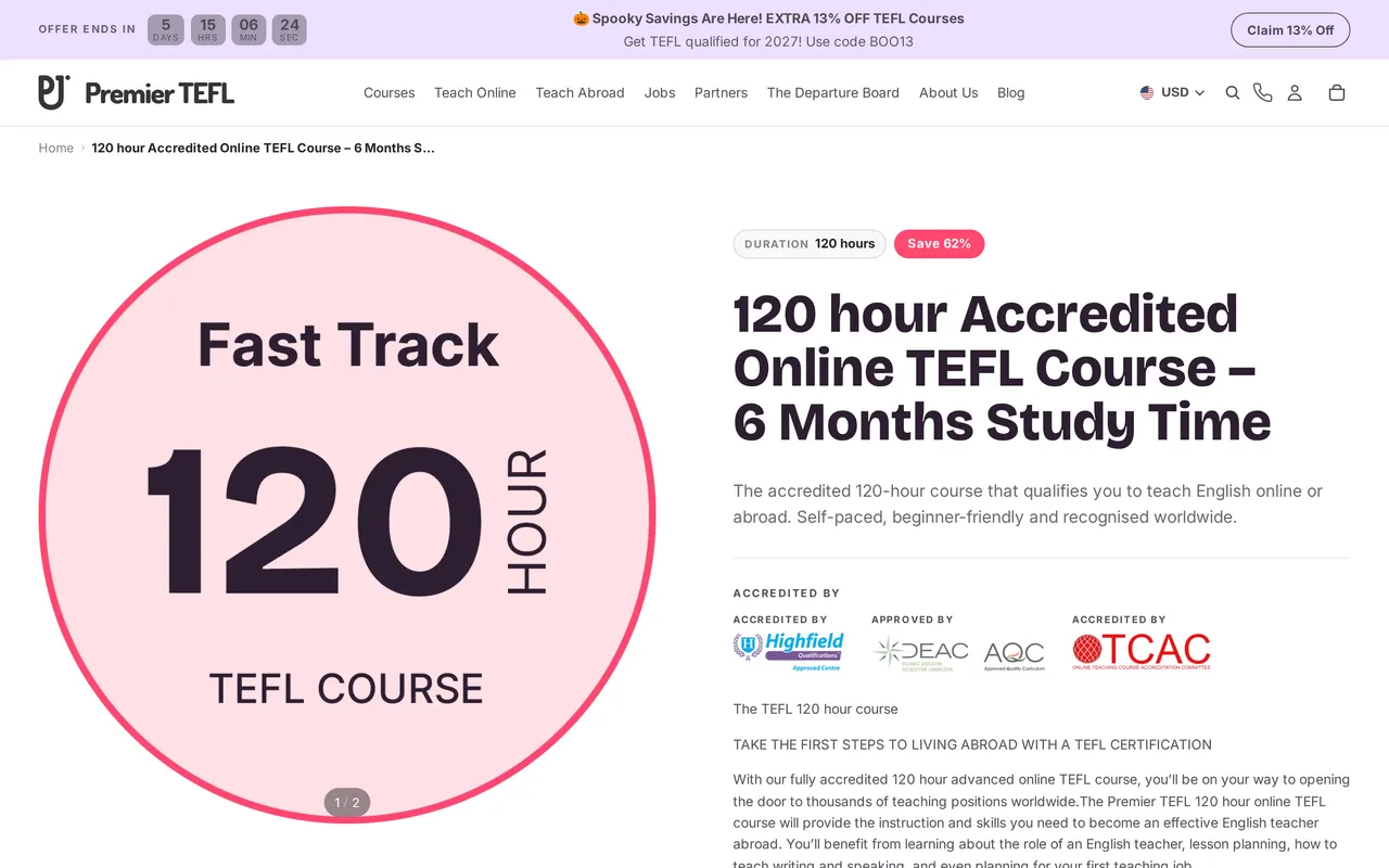 Premier TEFL Product Detail (PDP), product detail page, captured Oct 26, 2026