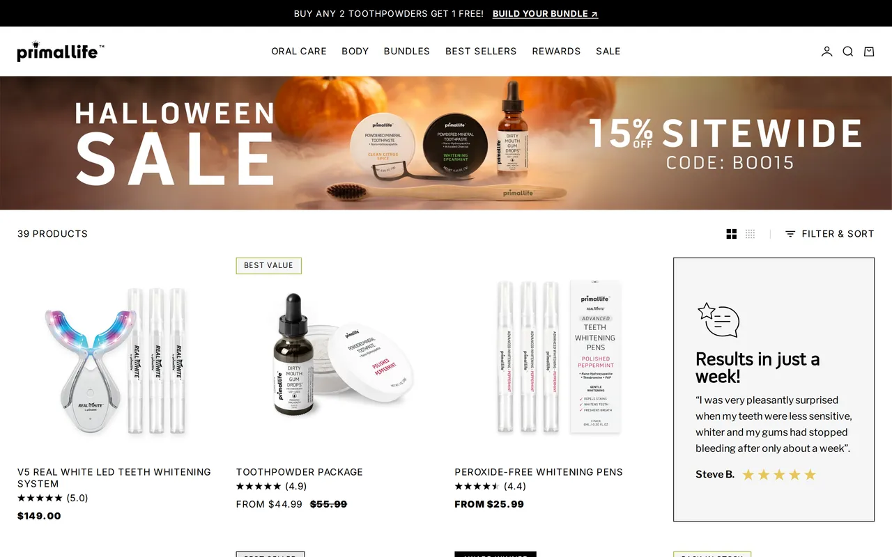 Primal Life Organics Product Listing (PLP), category listing page, captured Oct 25, 2026