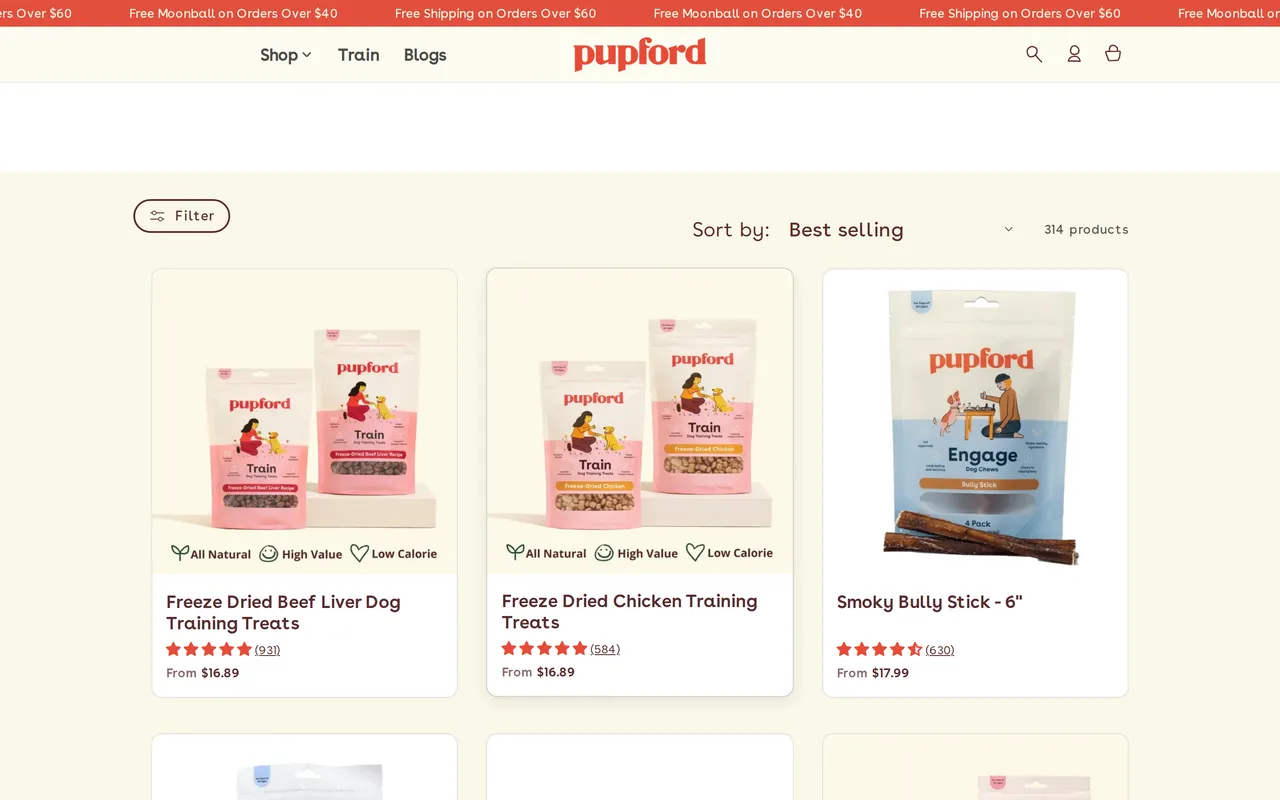 Pupford Product Listing (PLP), category listing page, captured Oct 26, 2026