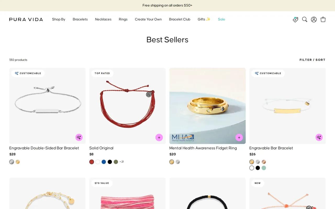 Pura Vida Product Listing (PLP), category listing page, captured Oct 26, 2026