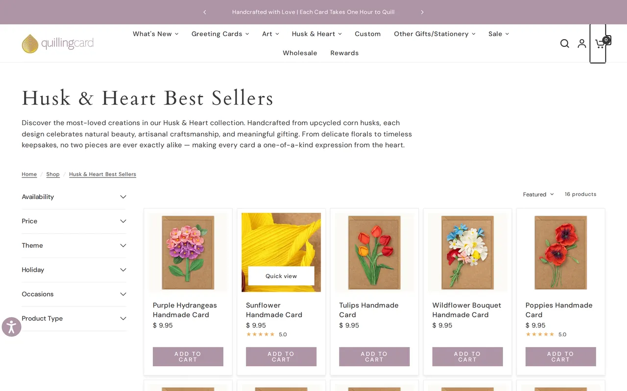 Quilling Card Product Listing (PLP), category listing page, captured Oct 26, 2026