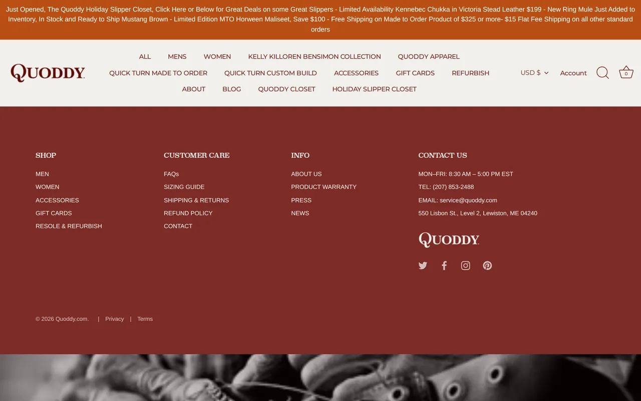 Quoddy Product Listing (PLP), category listing page, captured Oct 26, 2026