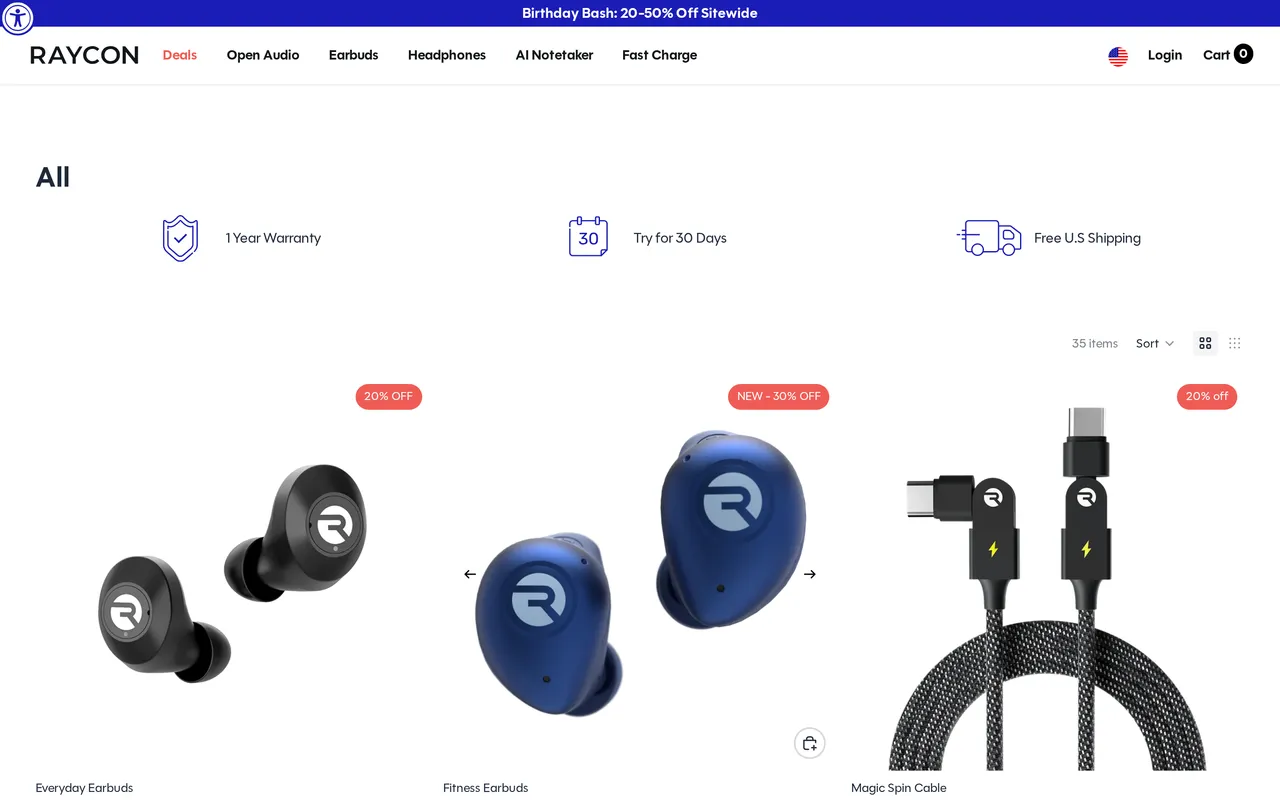 Raycon Product Listing (PLP), category listing page, captured Oct 26, 2026