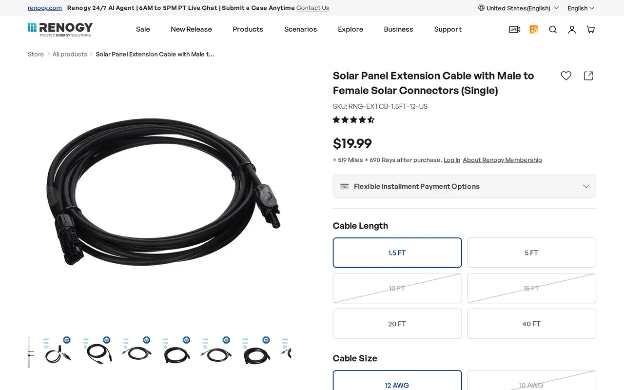 Renogy Product Detail (PDP), product detail page, captured Oct 26, 2026
