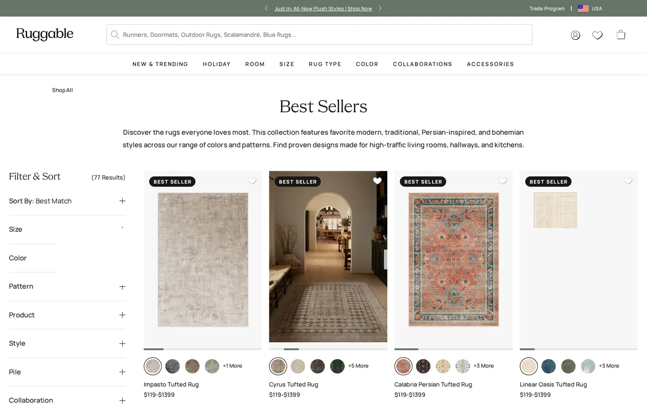 Ruggable Product Listing (PLP), category listing page, captured Oct 26, 2026