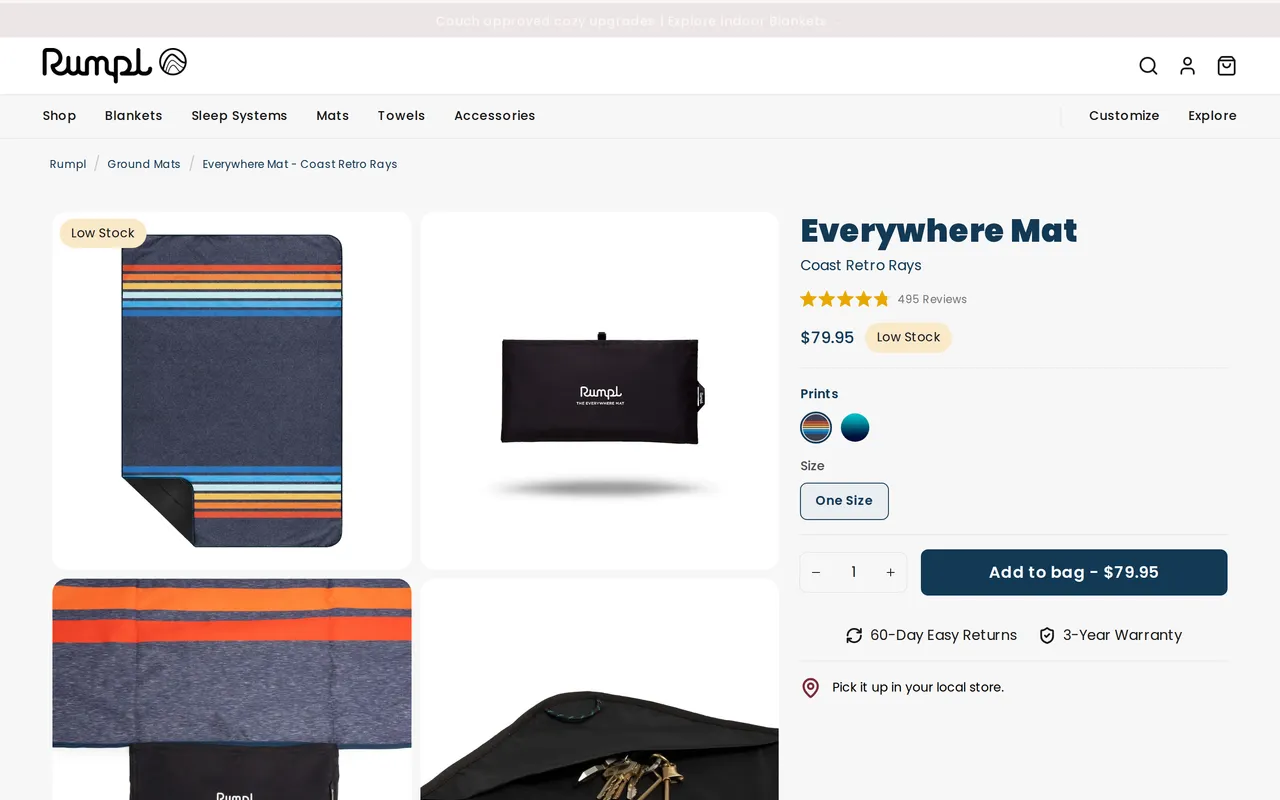 Rumpl Product Detail (PDP), product detail page, captured Oct 26, 2026
