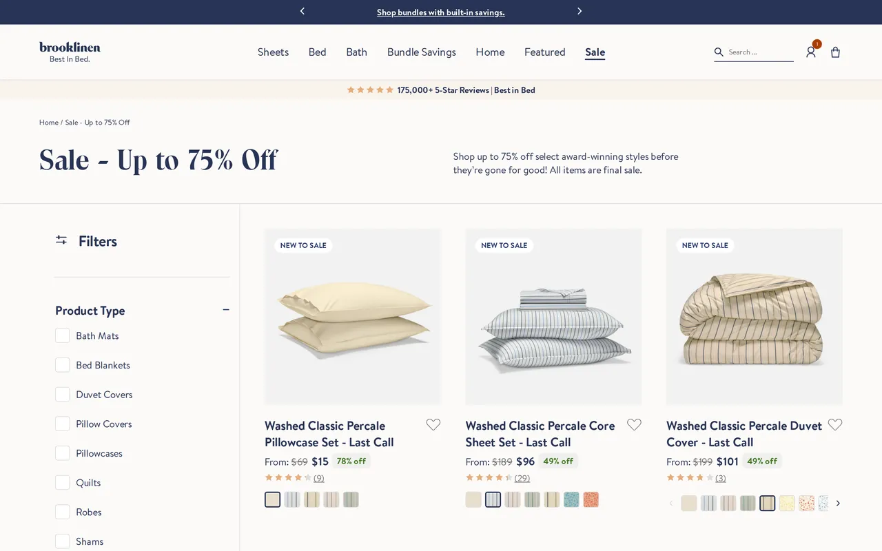 brooklinen.com sale/clearance landing page