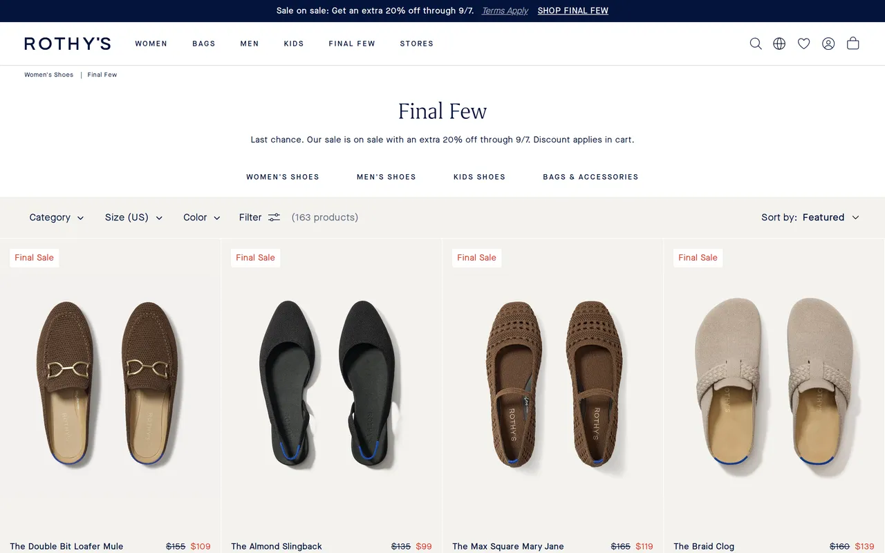 rothys.com sale/clearance landing page