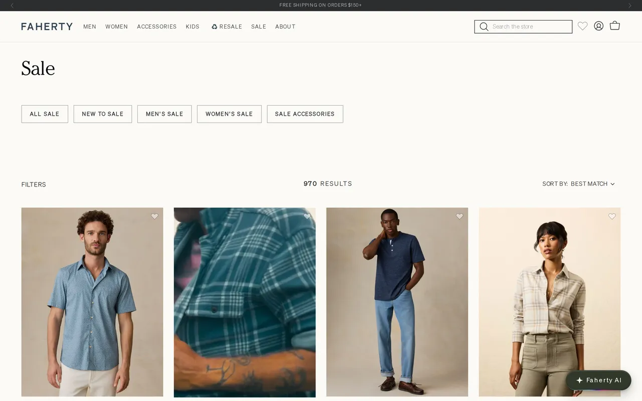 fahertybrand.com sale/clearance landing page