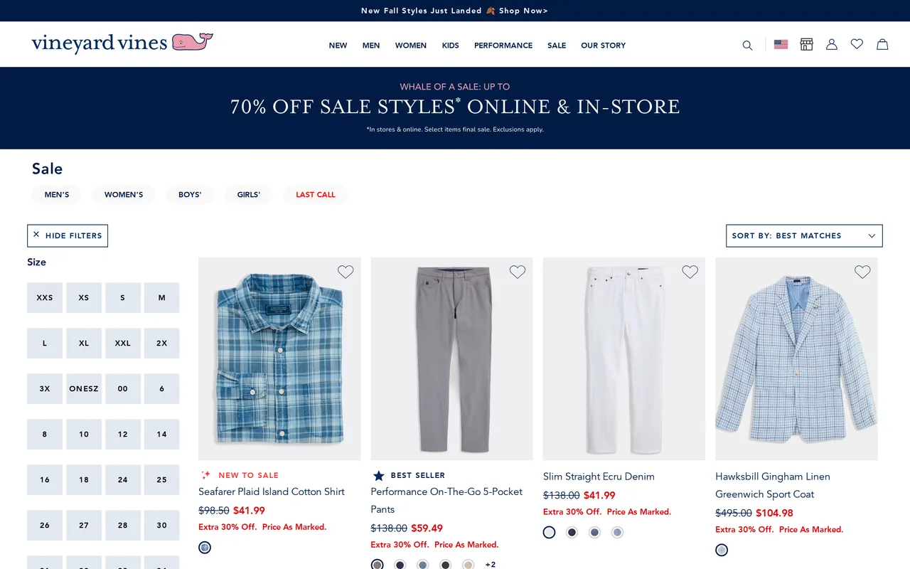 vineyardvines.com sale/clearance landing page