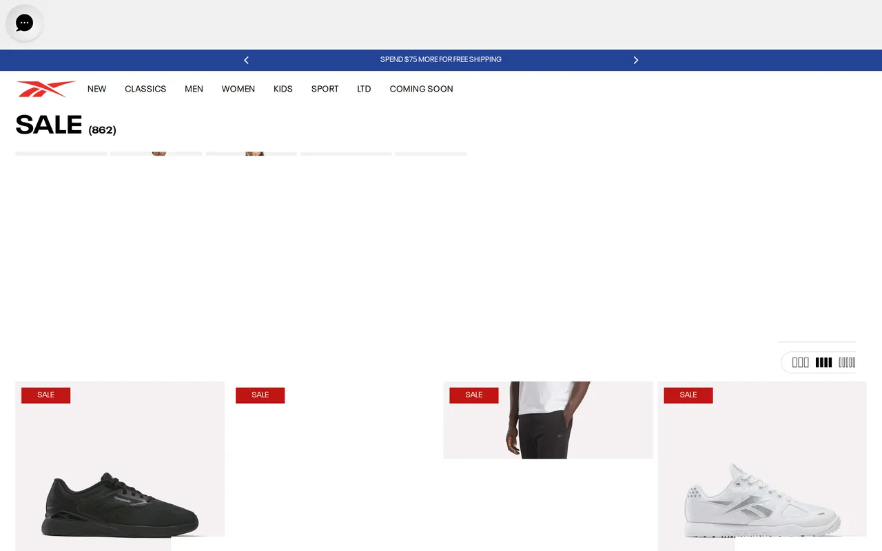 reebok.com sale/clearance landing page