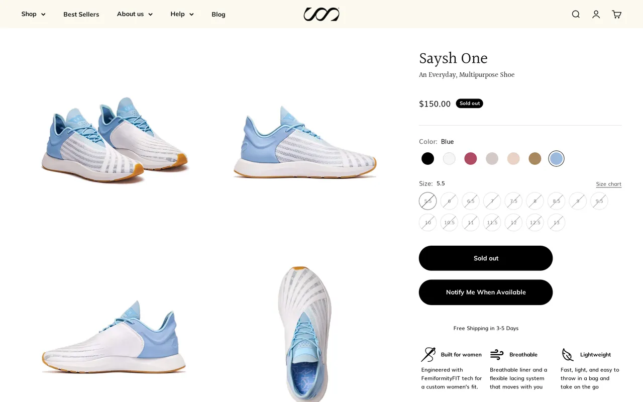 Saysh Product Detail (PDP), product detail page, captured Oct 19, 2026