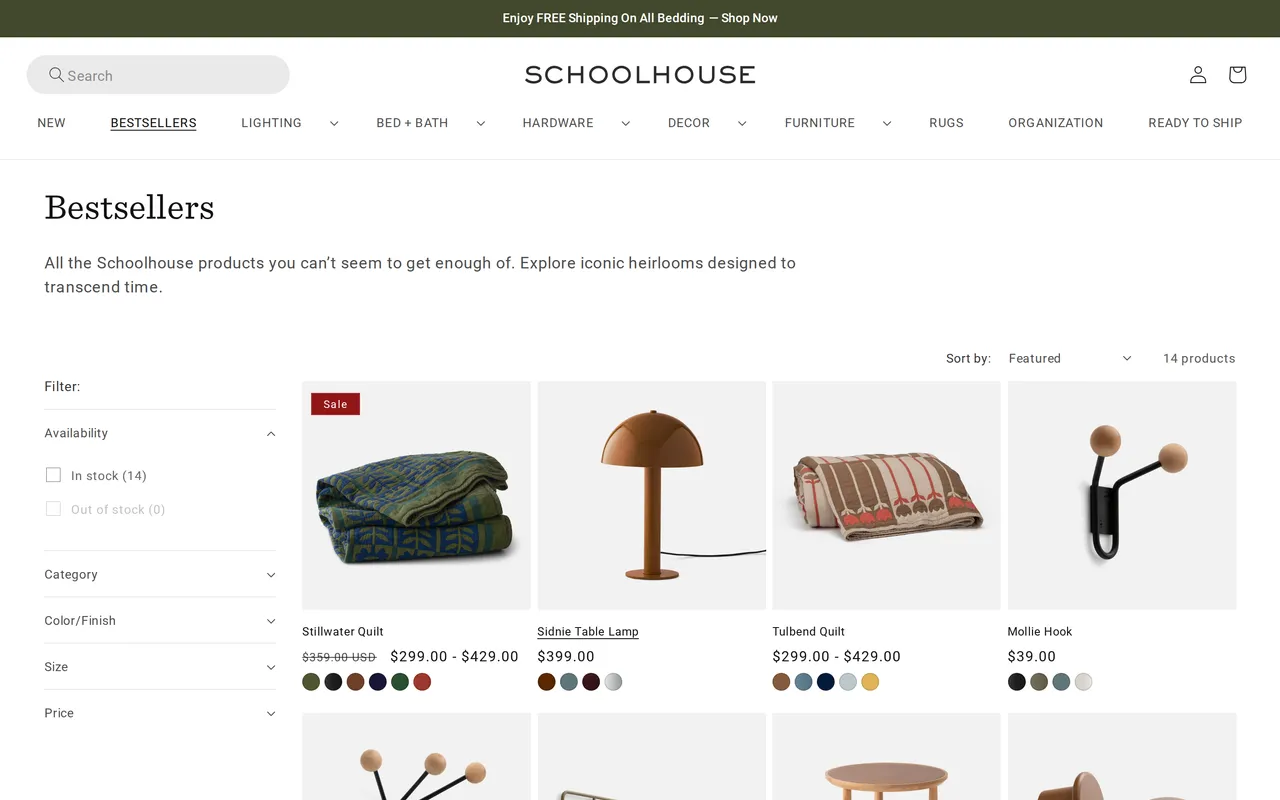 Schoolhouse Product Listing (PLP), category listing page, captured Oct 26, 2026