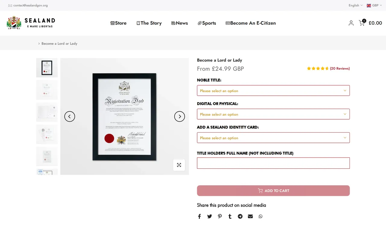 Sealand Product Detail (PDP), product detail page, captured Oct 26, 2026