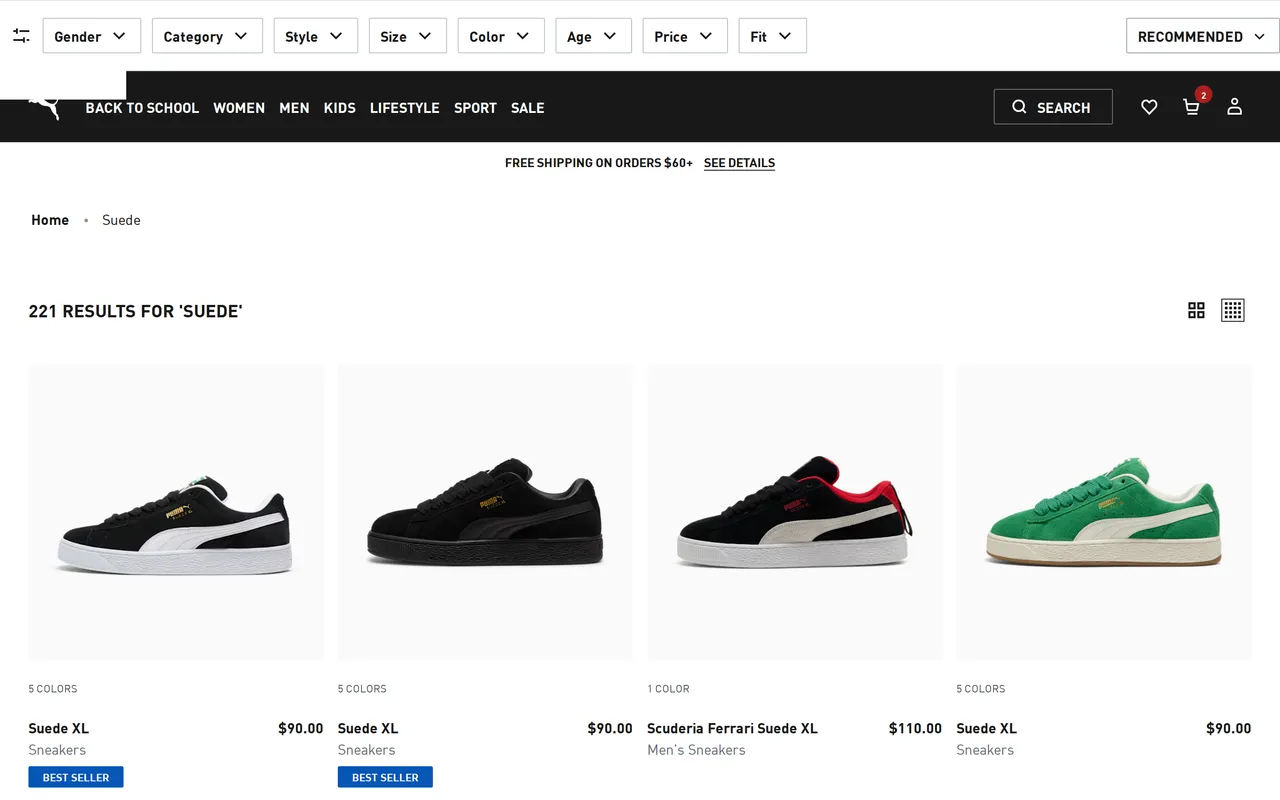 us.puma.com search results for 'suede'