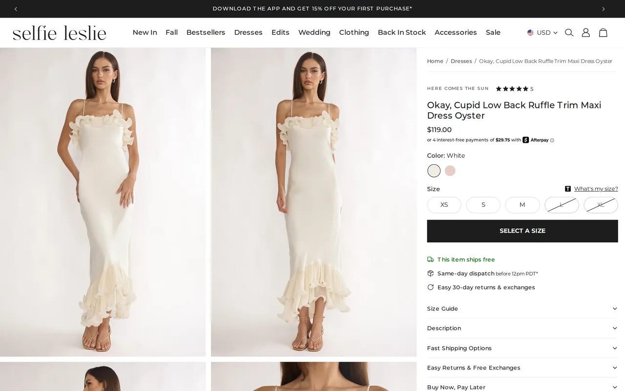 Selfie Leslie Product Detail (PDP), product detail page, captured Oct 26, 2026