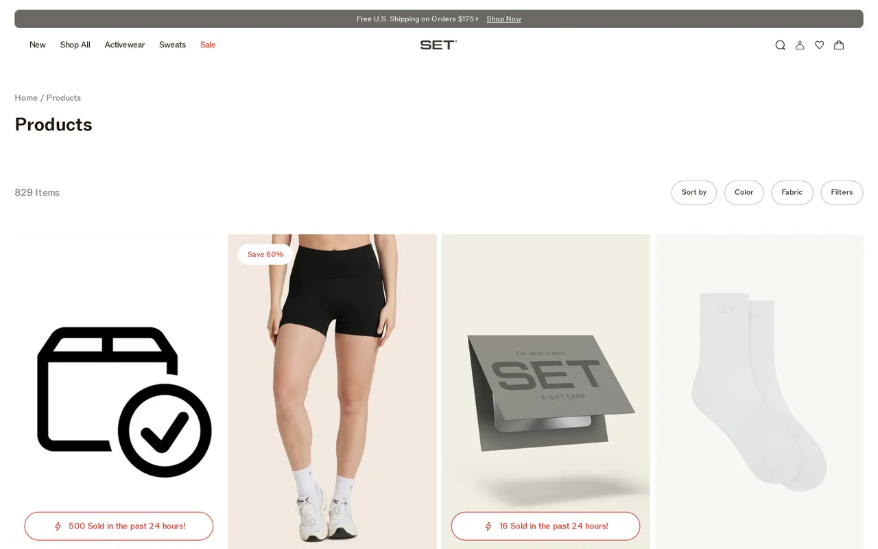 Set Active Product Listing (PLP), category listing page, captured Oct 26, 2026