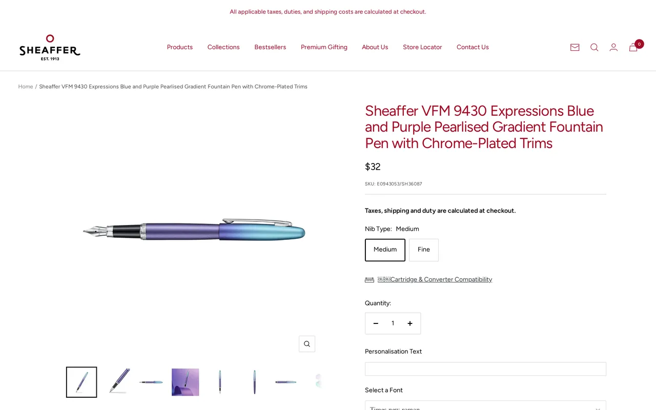Sheaffer Product Detail (PDP), product detail page, captured Oct 26, 2026