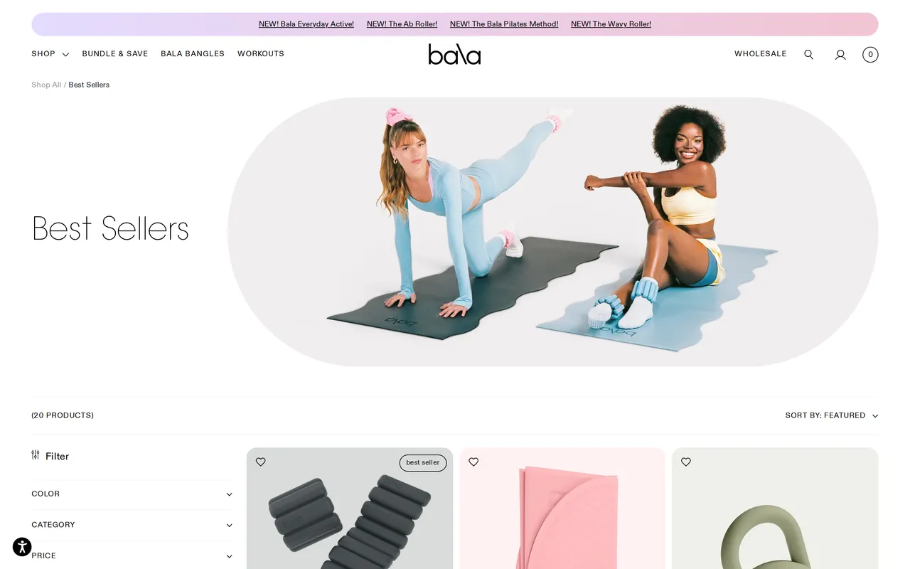 Bala Product Listing (PLP), category listing page, captured Oct 26, 2026