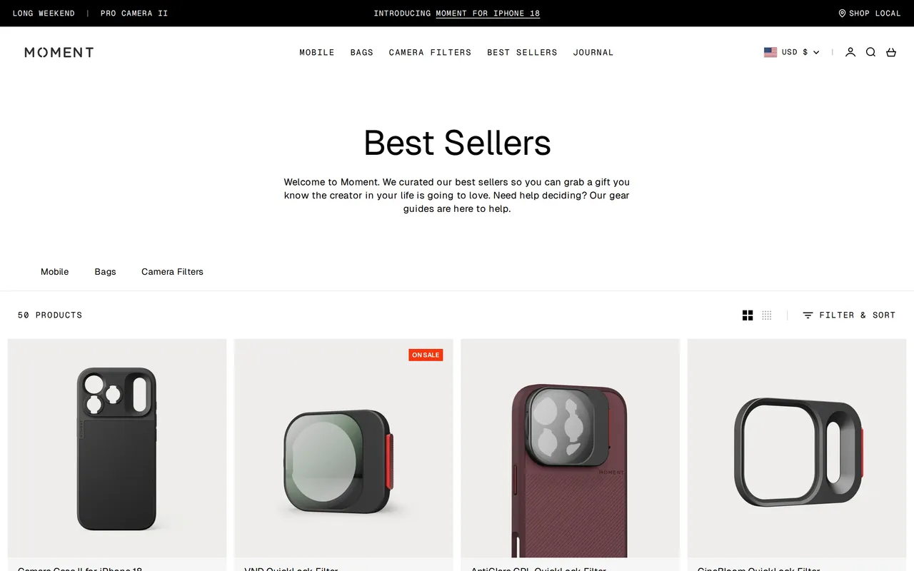 Moment Product Listing (PLP), category listing page, captured Oct 26, 2026