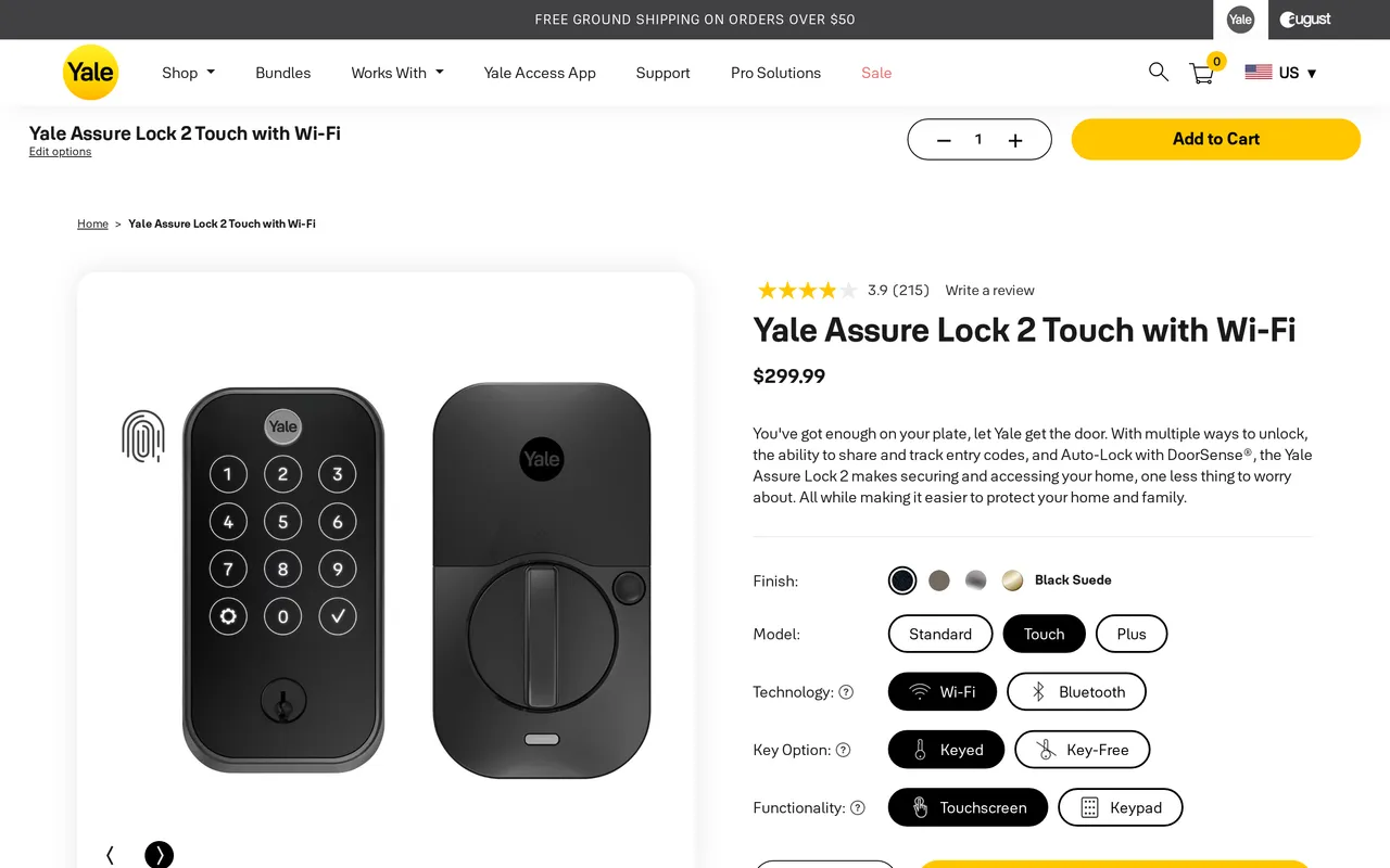 Yale Home Product Detail (PDP), product detail page, captured Oct 26, 2026