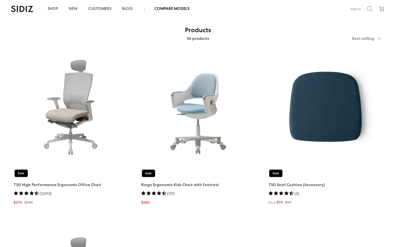 SIDIZ Product Listing (PLP), category listing page, captured Oct 26, 2026