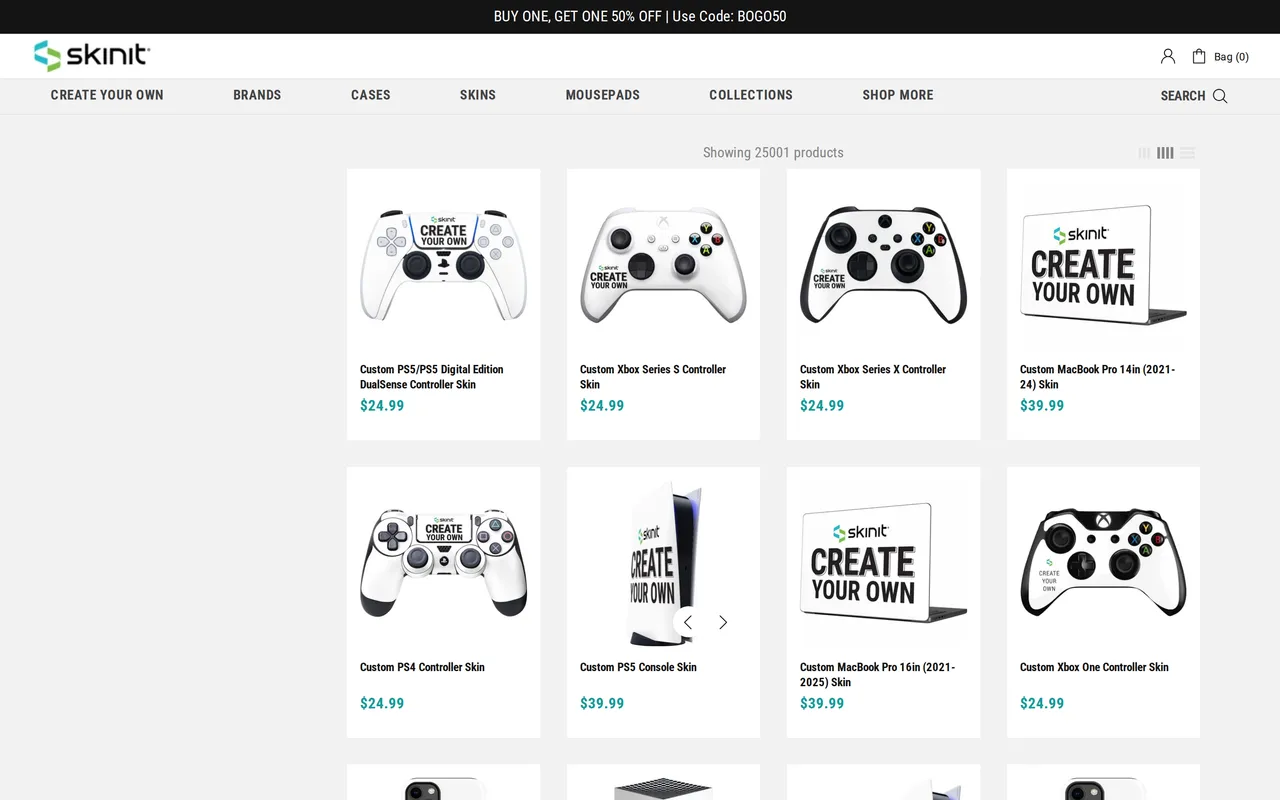 Skinit Product Listing (PLP), category listing page, captured Oct 18, 2026