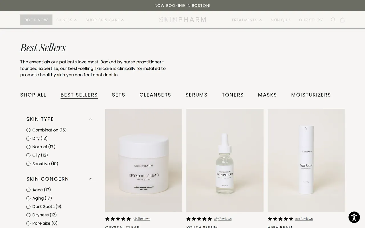 Skin Pharm Product Listing (PLP), category listing page, captured Oct 26, 2026