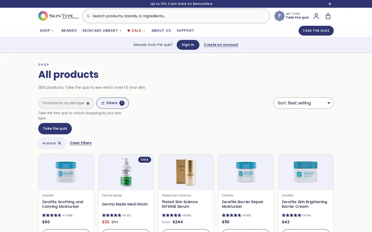 Skin Type Solutions Product Listing (PLP), category listing page, captured Oct 18, 2026