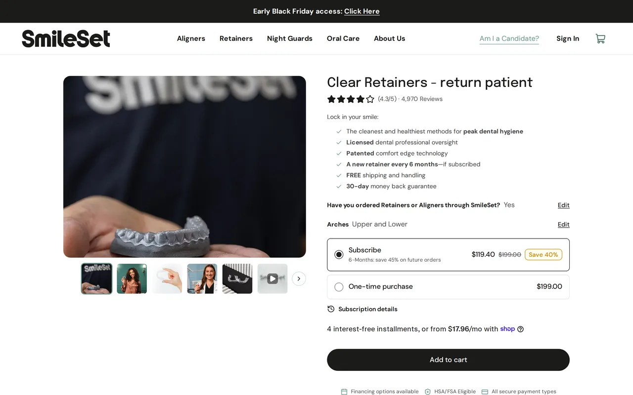 SmileSet Product Detail (PDP), product detail page, captured Oct 26, 2026